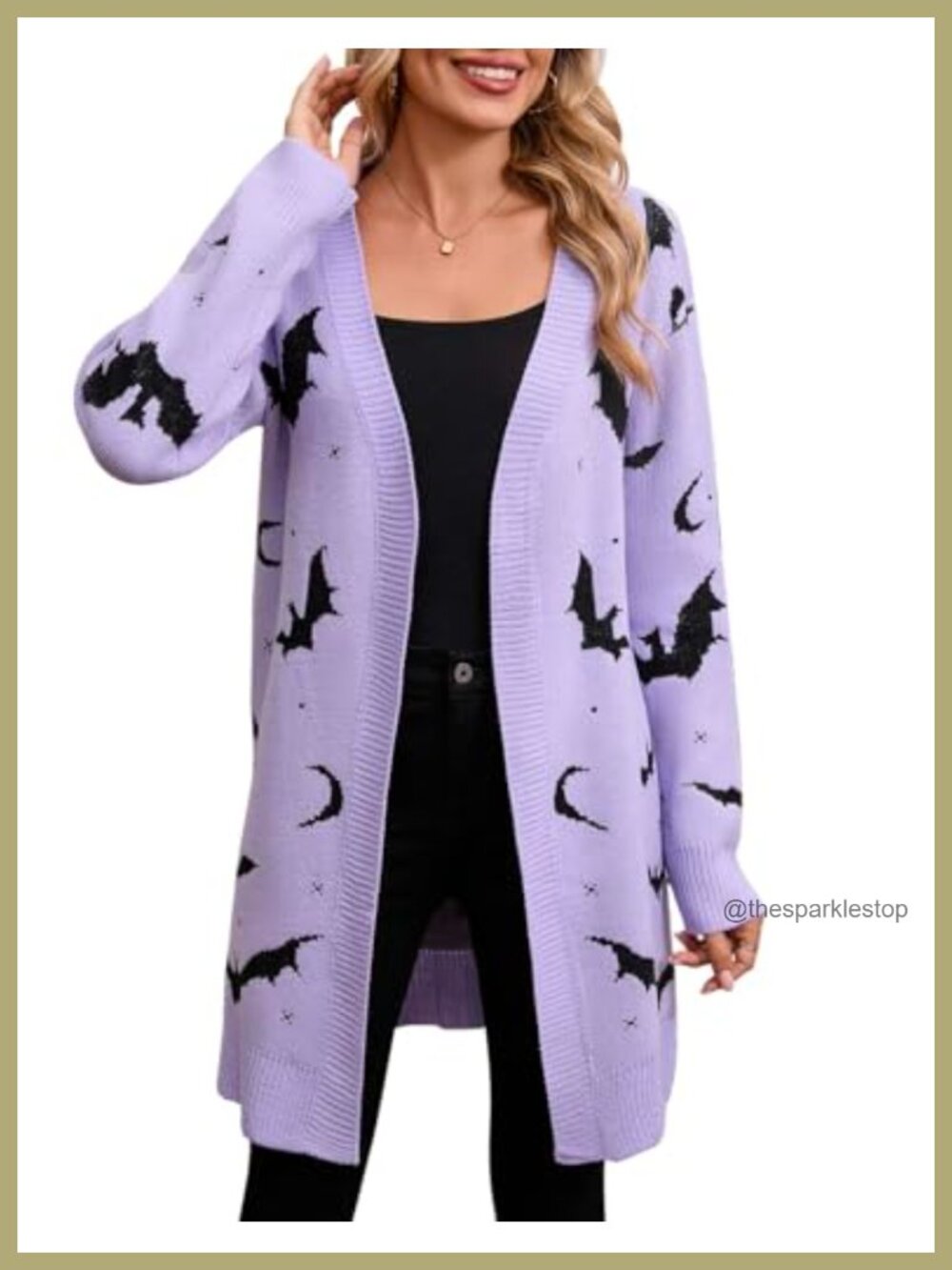 Women's Long Sleeve Open Front Knit Cardigan Sweater Halloween Bat
